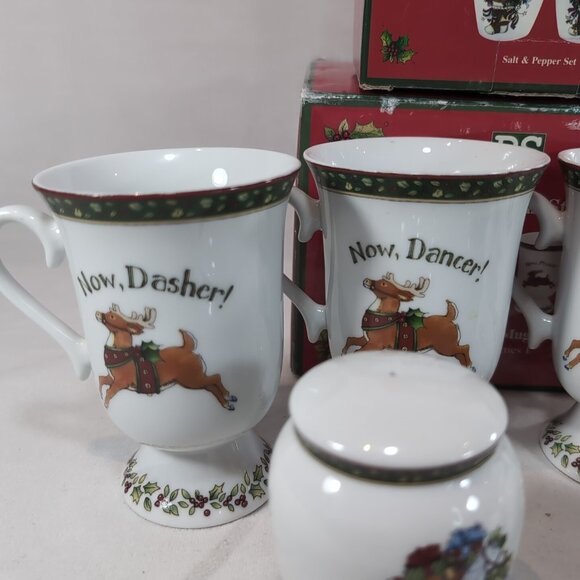 Portmeirion A Christmas Story 4 Pedestal Mugs Salt Pepper Shaker Set Winget - Picture 2 of 16